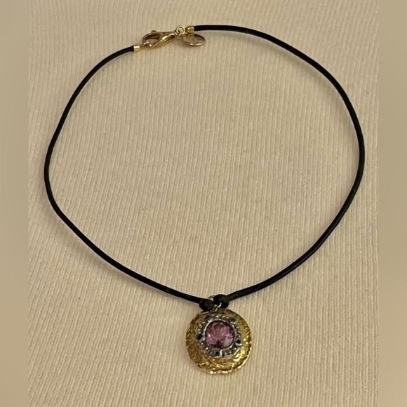 Gold/Silver Made Italy 🇮🇹 Pendant Necklace with Purple Gemstone - Picture 8 of 16